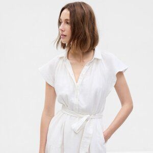 Gap off white crinkle gauze flutter sleeve dress